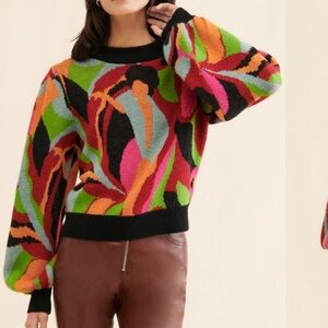New Anthropologie x Farm Rio The Dance Multicolor Knit Sweater Sz M